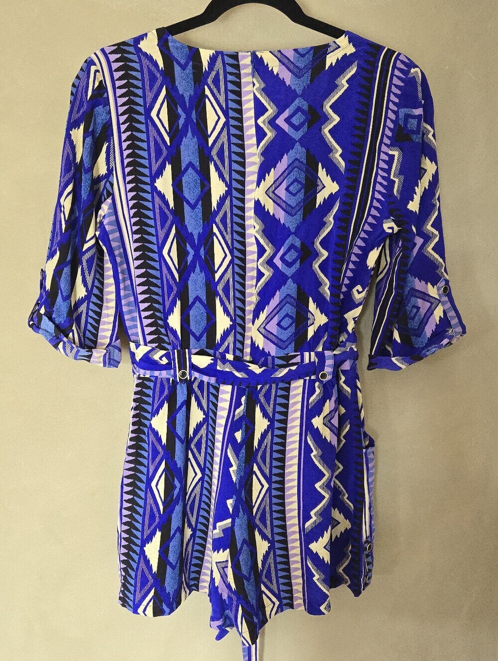 Yumi Kim | 100% Silk Blue Aztec Print Romper Tie Waist Boho Festival, Size M - Picture 5 of 12